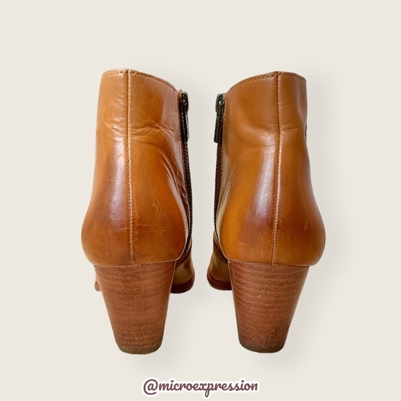 $349 Frye Jennifer Genuine Leather Cognac Pointed Toe Zip Up Cute Ankle Bootie - Picture 11 of 16
